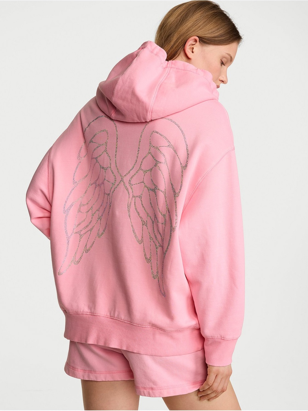 New Small Victoria’s Secret Pink Angel Wing Hoodie Sweatshirt Jacket Rhinestones